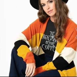 Unique Vintage Plus Size Fall Stripe Halloween Candy Corn Long Cardigan One Size